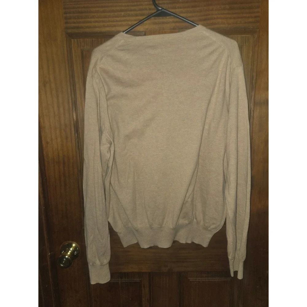 Polo Ralph Lauren Mens‎ Tan Pima Cotton V-Neck Sweater Beige Large Pony Logo